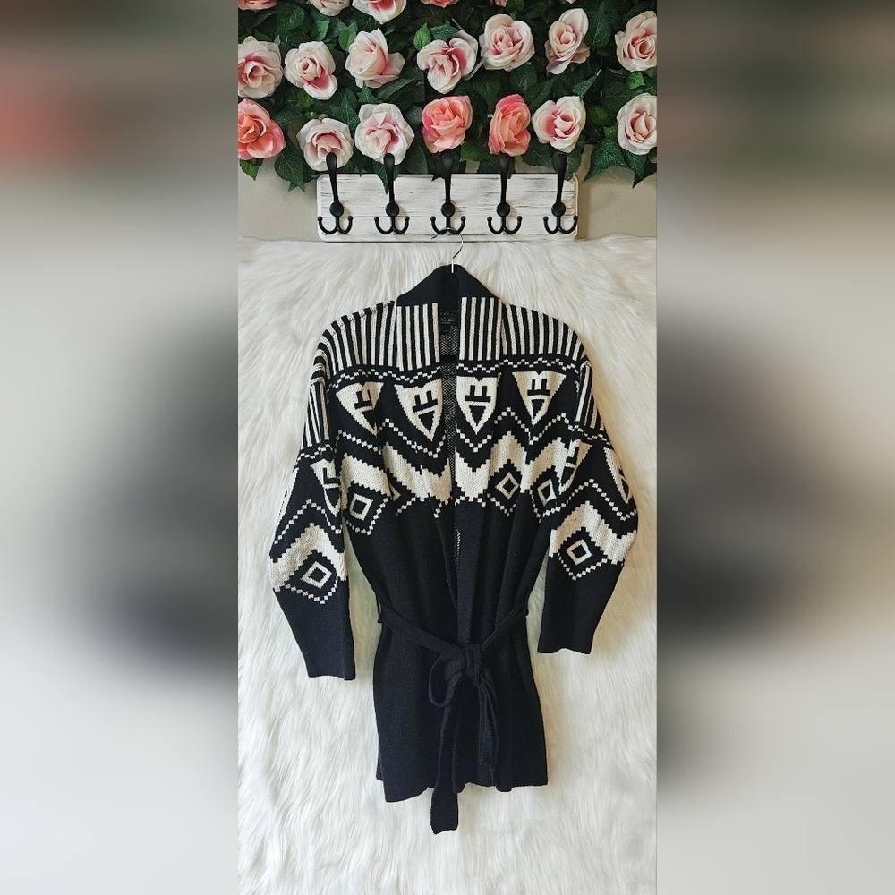 RACHEL Rachel Roy Black & White Geometric Cardigan